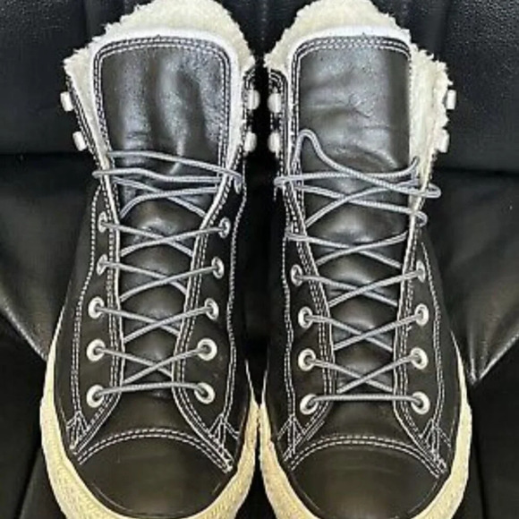 Converse All Star Black Leather High Top, Fuzzy Sherpa Liner  8 men/10 women - Picture 6 of 11